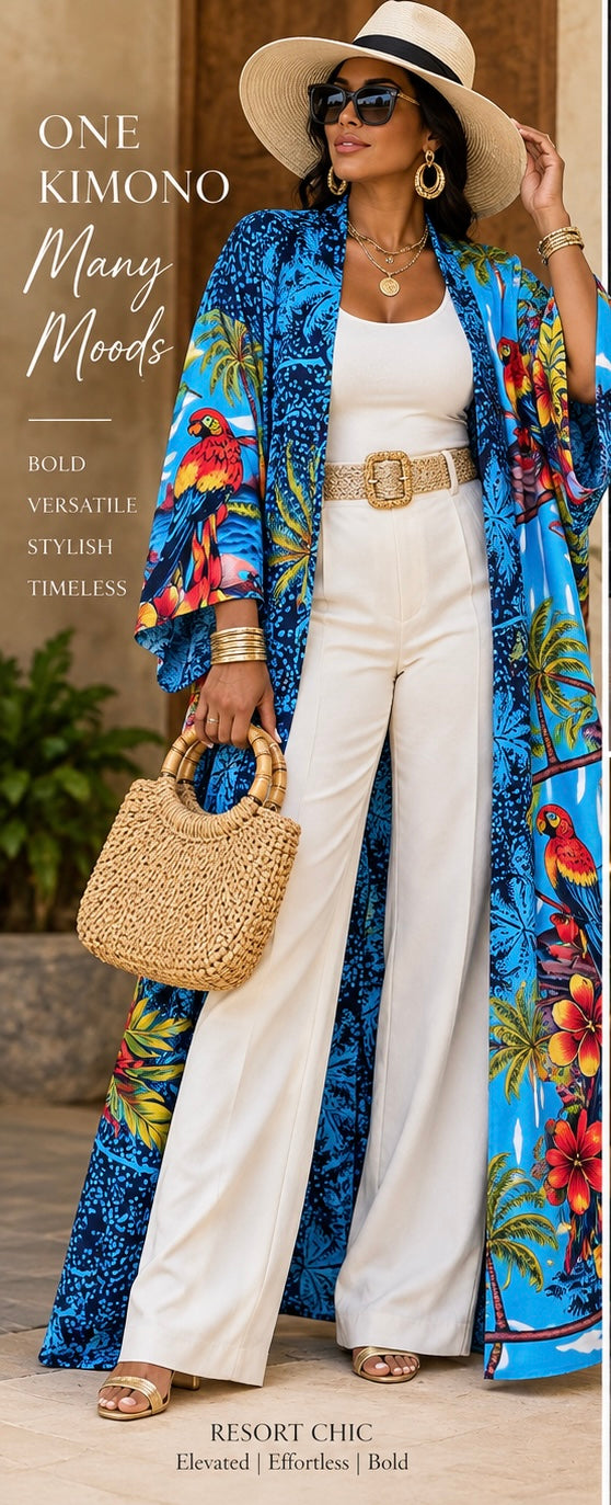 The Tropical Royal Silk Kimono Robe