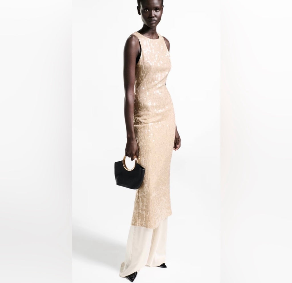 Mango Scoop back sequin Midi