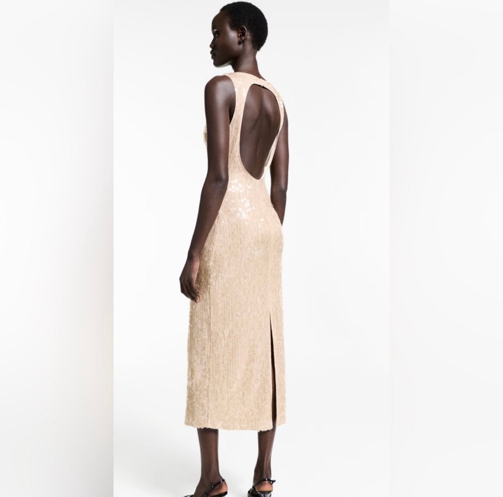 Mango Scoop back sequin Midi