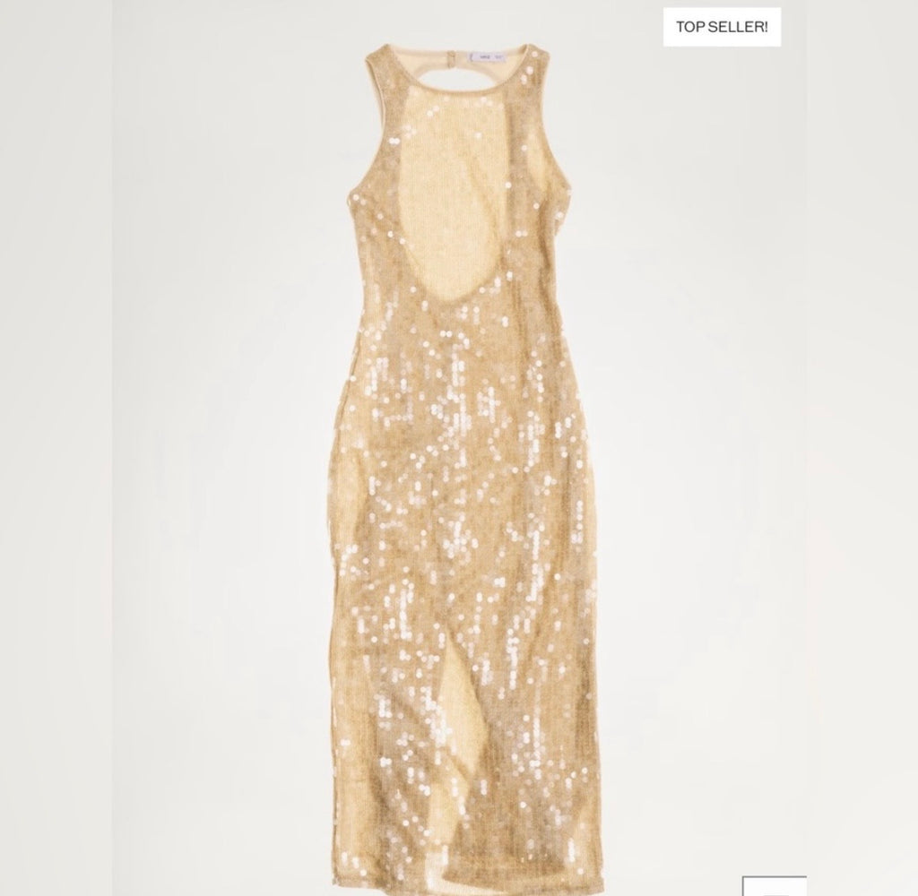 Mango Scoop back sequin Midi