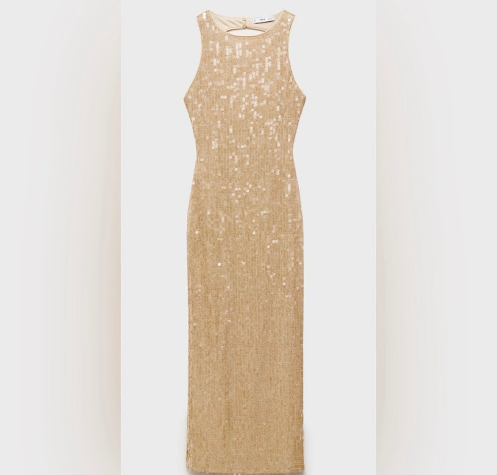 Mango Scoop back sequin Midi