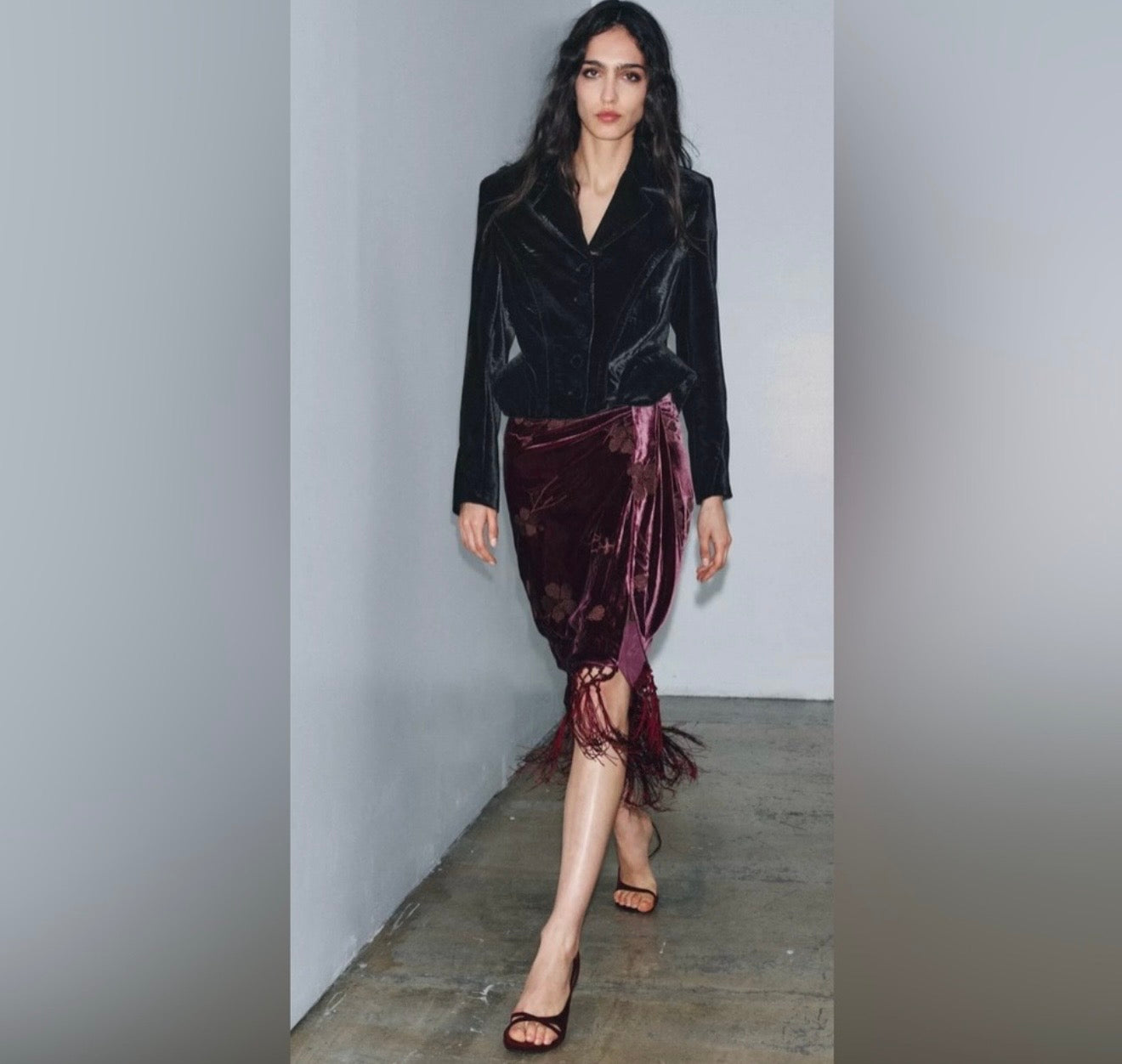 ZW Collection Velvet Floral wraped Skirt