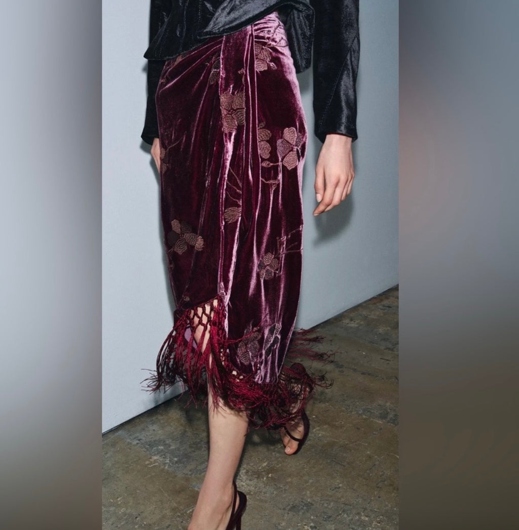 ZW Collection Velvet Floral wraped Skirt