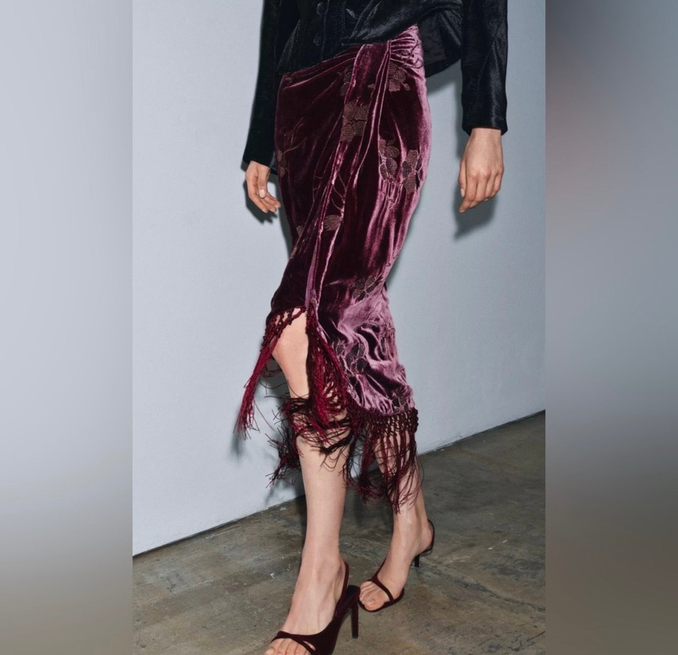 ZW Collection Velvet Floral wraped Skirt