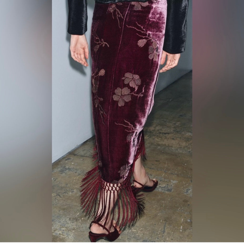 ZW Collection Velvet Floral wraped Skirt