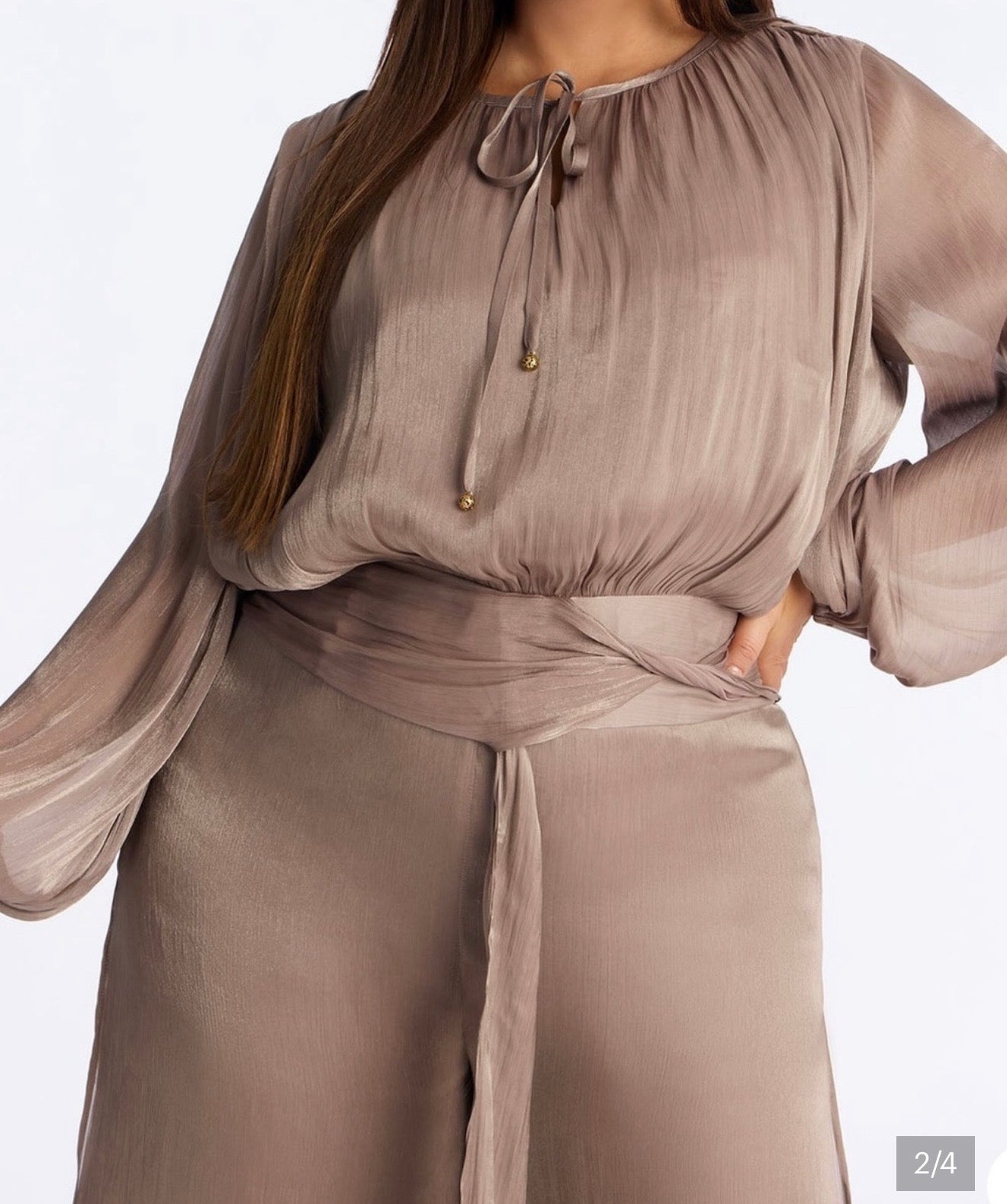 Draped Silk Effect Cinched Waist Jumpsuit