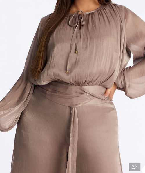 Draped Silk Effect Cinched Waist Jumpsuit