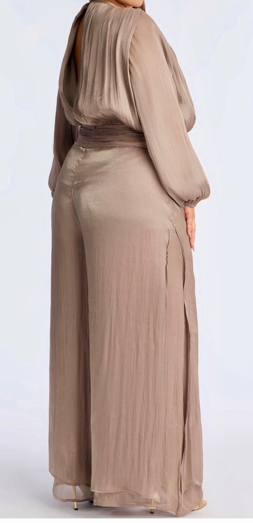 Draped Silk Effect Cinched Waist Jumpsuit
