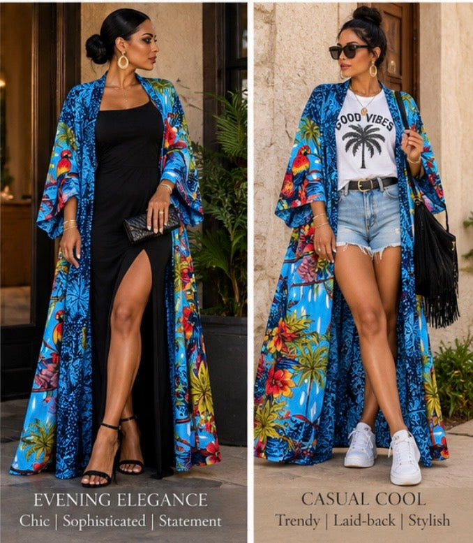 The Tropical Royal Silk Kimono Robe