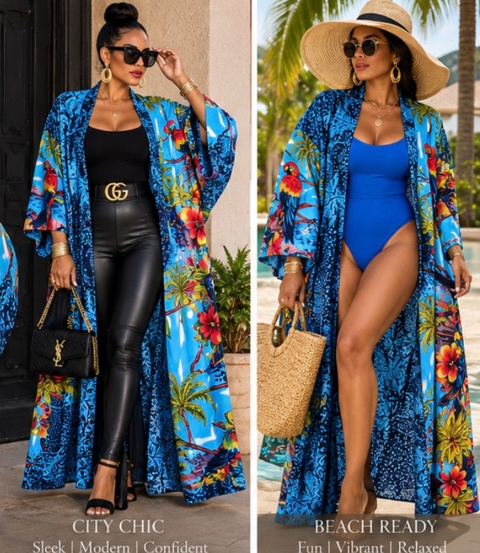 The Tropical Royal Silk Kimono Robe