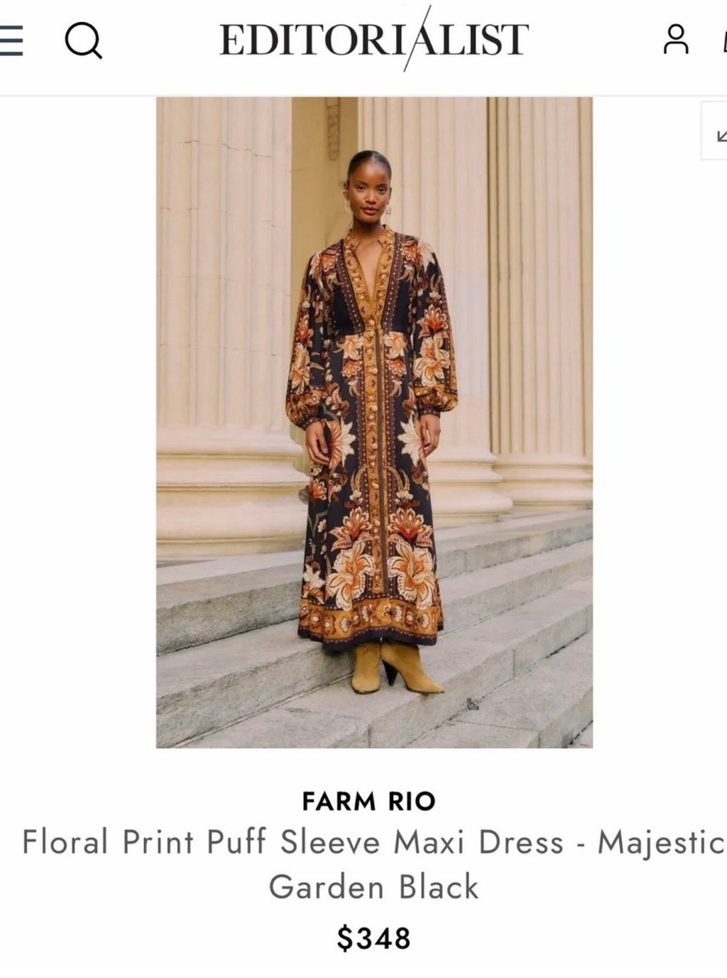Farm Rio Floral Print Puff Sleeve Maxi Dress - Majestic Garden Black editor list/blog fav