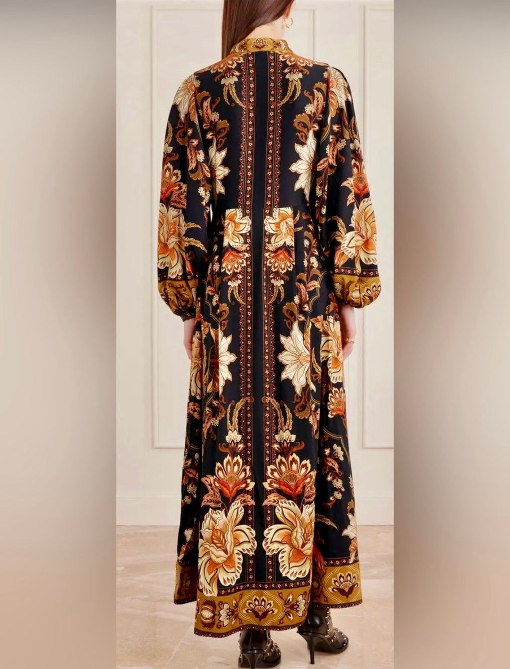 Farm Rio Floral Print Puff Sleeve Maxi Dress - Majestic Garden Black editor list/blog fav