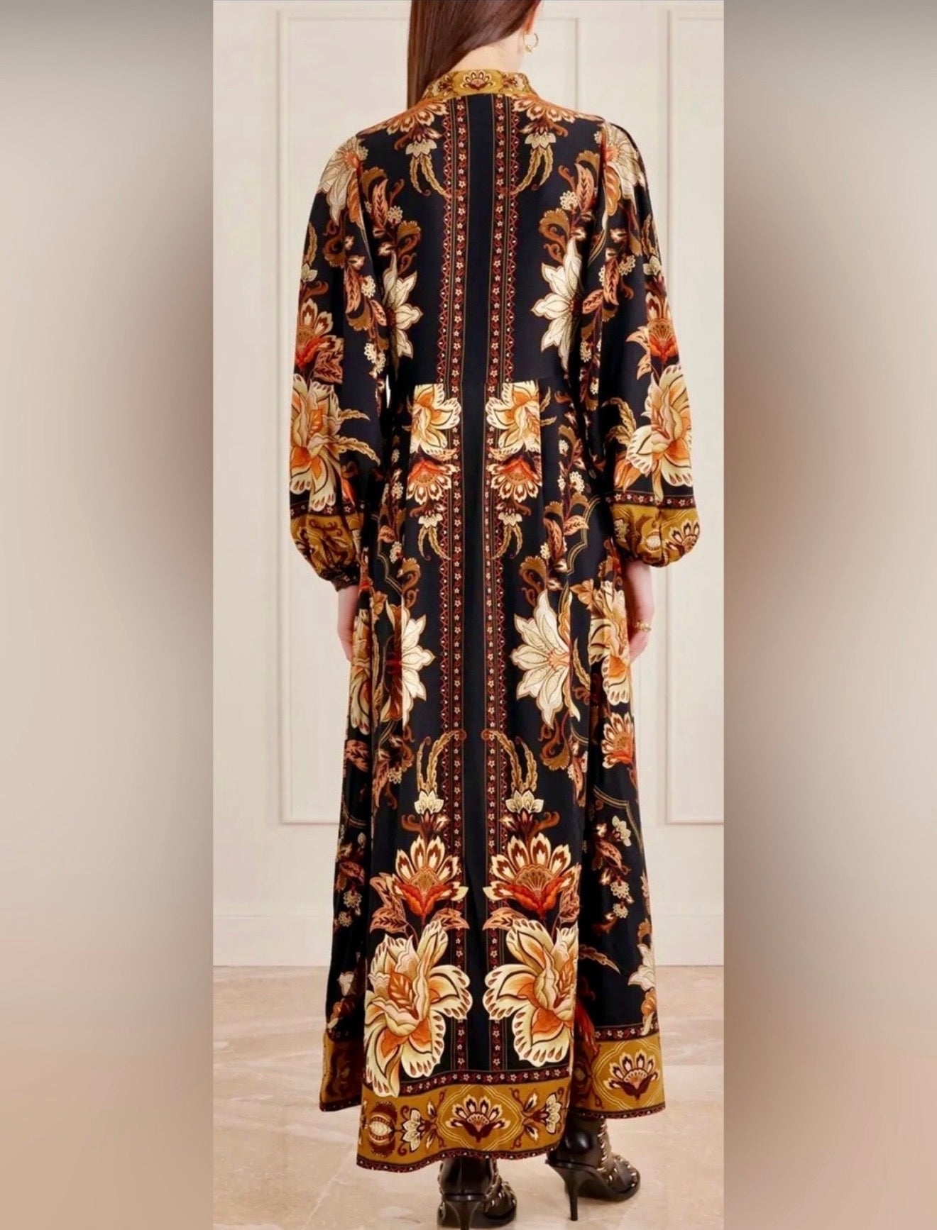 Farm Rio Floral Print Puff Sleeve Maxi Dress - Majestic Garden Black editor list/blog fav