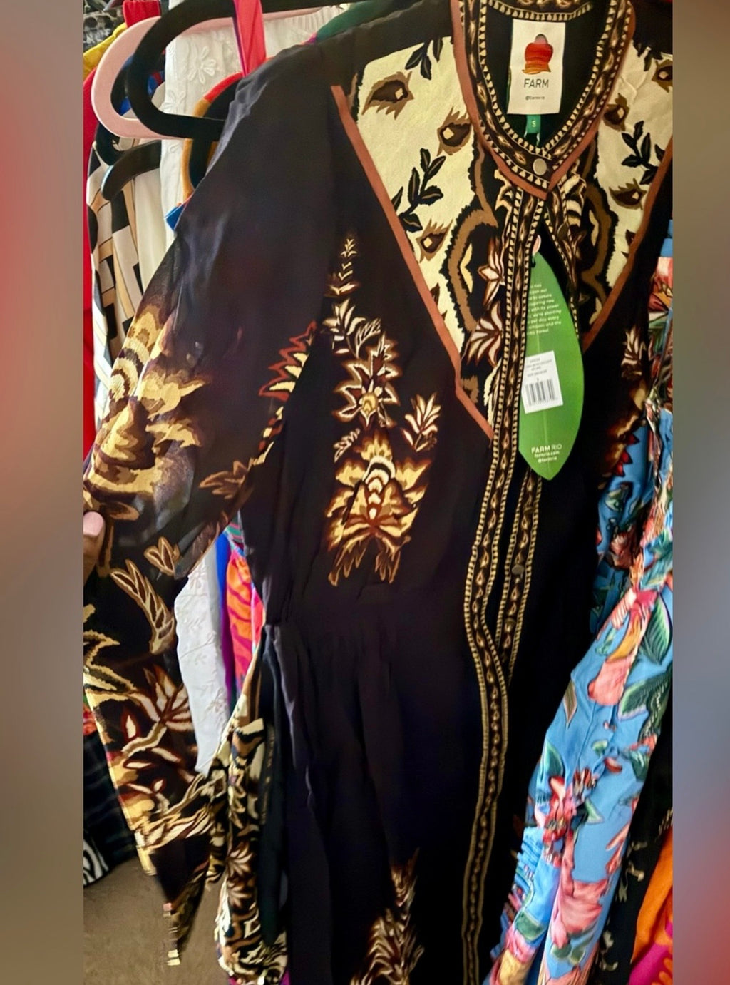 Farm Rio Floral Print Puff Sleeve Maxi Dress - Majestic Garden Black editor list/blog fav